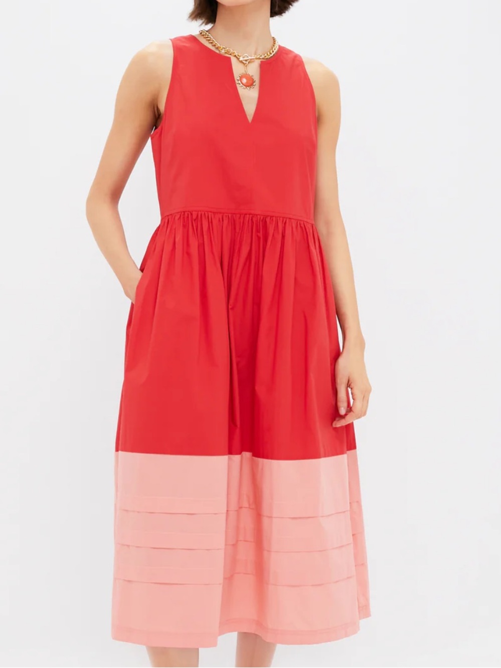Tuckernuck Red and Pink/Coral color block cotton summer dress XS